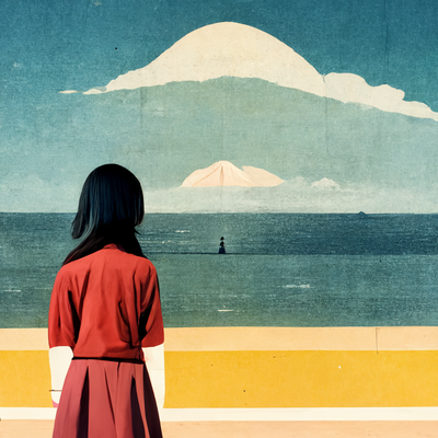 若い女性が海を眺めている